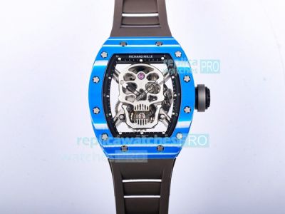 JB Factory Richard Mille RM 052-01 Skull Tourbillon Watch Skull Skeleton Dial Grey Rubber Strap